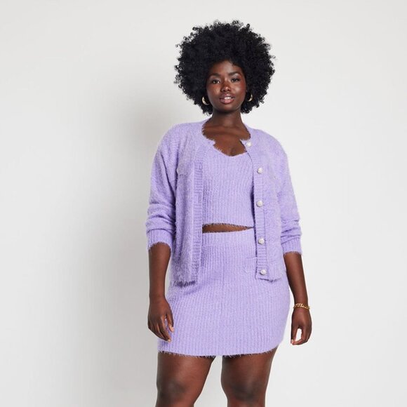 Eloquii NWT Lilac Jeweled Button Fuzzy Cardigan Plus Size 26/28 - Picture 1 of 10